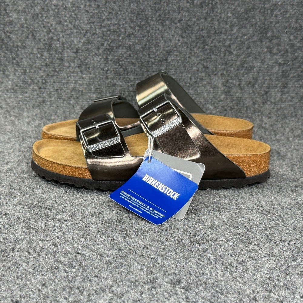 Birkenstock Arizona Soft Footbed Sandal Women 6 Metallic Anthracite Buckle Slide - Picture 4 of 11